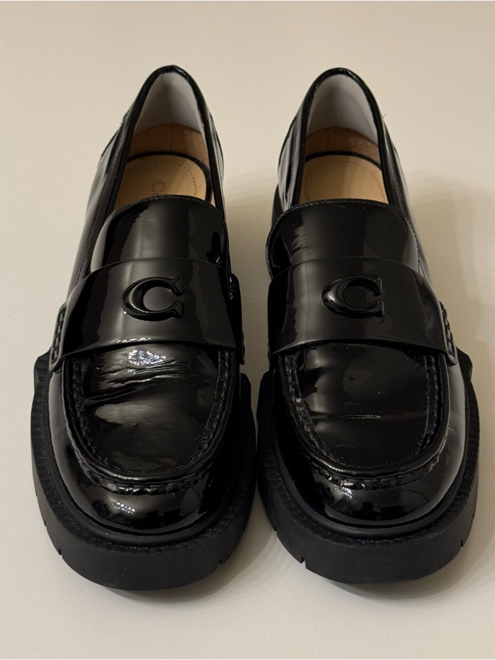 Coach Leah Platform Loafer Black Leather Slip On Womens Size 9 - Picture 6 of 11